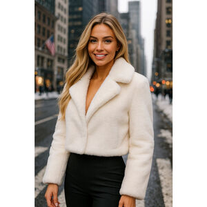 Akira White Faux Fur Cropped Coat Dayanne Glam Classy L Bride Bridal Wedding